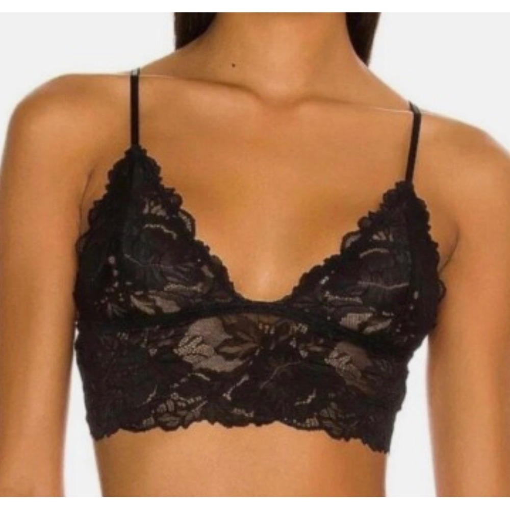Intimately by Free People- Black Floral Lace Longline Bralette Adjustable Trim-M
